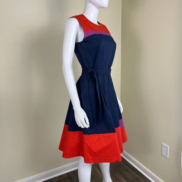 Boss Hugo Boss Hadesa Colorblocked Cotton Poplin Fit & Flare Mini Dress Modern - Picture 7 of 16